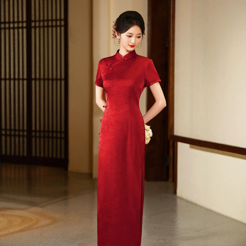 2026 Summer New Style Long Wedding Banquet Dress for Mother-In-Law, New Chinese-Style Bride's Toast Dress, Graduation and College Entrance Exam Mother's Qipao Dress
