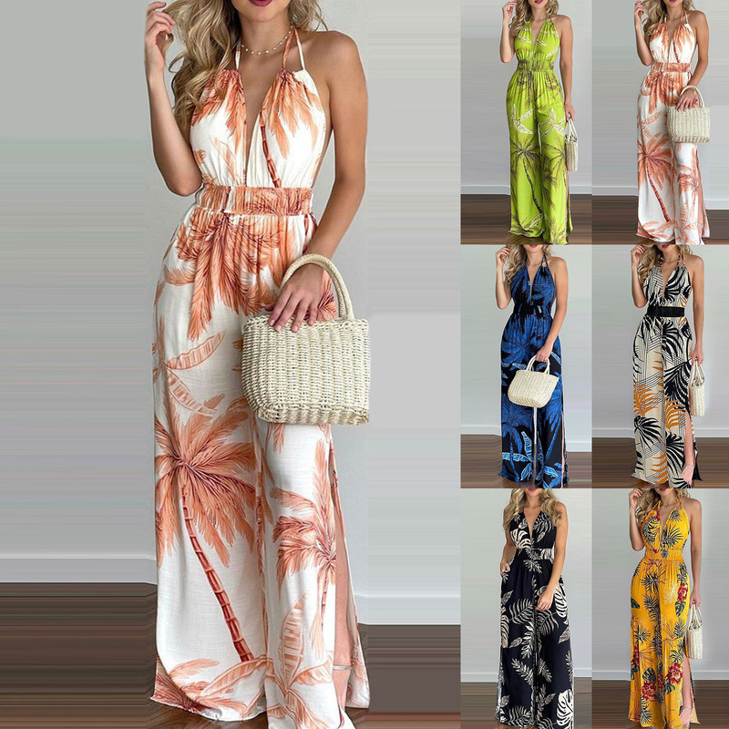 2026 Amazon Fashion Sexy New European and American Women's Dress Wish Independent Site Digital Print Jumpsuit