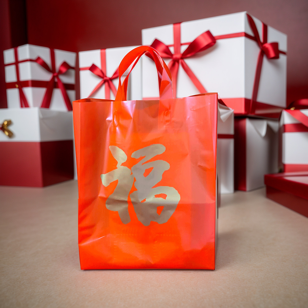 红色大号福字伴手礼礼袋烟酒送年货春节购物塑料包装礼品手提袋