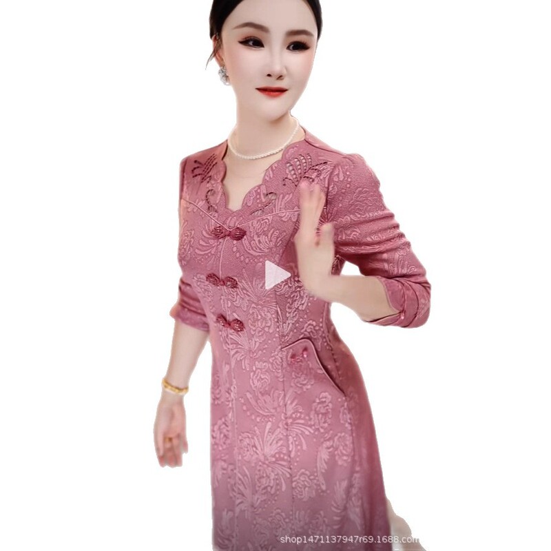 胖妈妈气质喜婆婆婚宴礼服连衣裙高档加肥加大码中老年女粉色旗袍|undefined