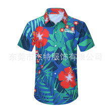 亚马逊22新款涤纶夏威夷数码印花短袖沙滩衬衫外贸时尚男士衬衣