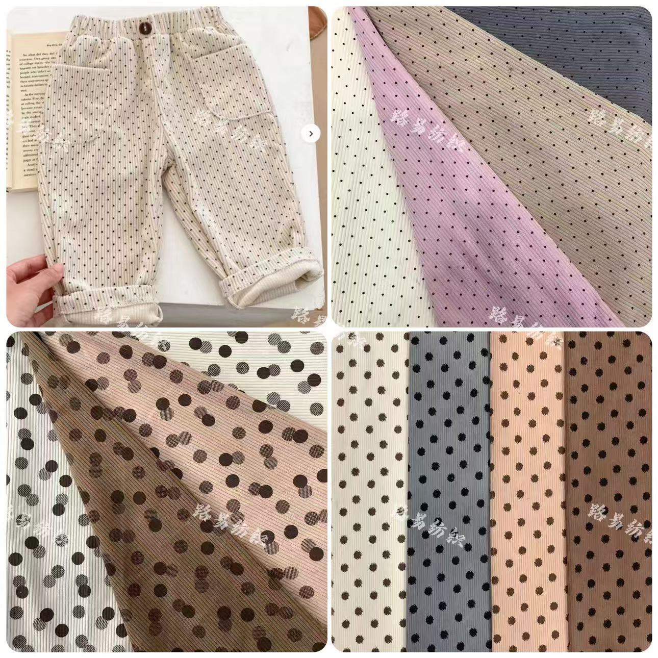 가을, 겨울 새로운 코듀로이 폴카 도트 인쇄 패브릭 전체 폴리 에스터 패션 드레스 아동 의류 가방 액세서리 코트 패브릭