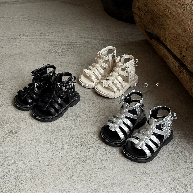 Детская обувь из натуральной кожи, летняя обувь для маленьких девочек, новый стиль, простые и стильные римские туфли с высоким берцем для девочек, Прямая доставка