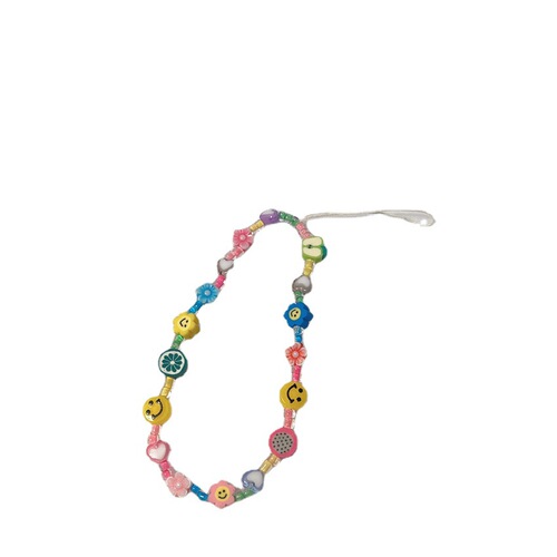 New Korean version ins creative bohemian soft clay smiling face pearl beaded butterfly mobile phone lanyard mobile phone chain for women
