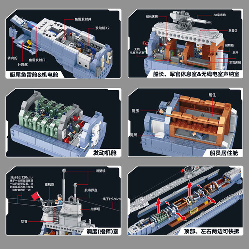 Panels 628011 Large U-Boat WWII Carl Gustaf Cannon Soviet Train Tank Military Block Set