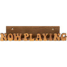 跨境墙壁实木专辑架壁挂式农舍唱片架NOW PLAYING储存LP支架