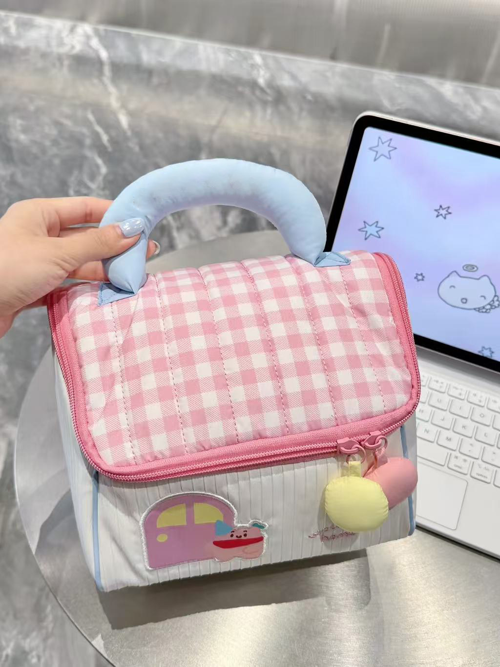 Bolsa de cosméticos linda de gran capacidad, portátil, portátil, portátil, bolsa de almacenamiento para viajes, bolsa de lavado femenina de alto valor multicapa clasificada