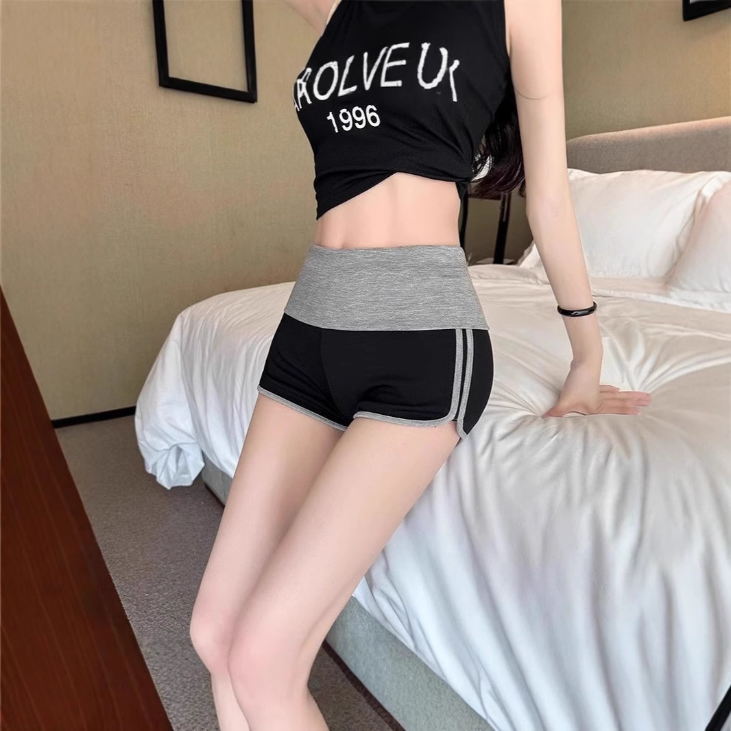 撞色弹力休闲短裤女夏季低腰纯欲辣妹紧身打底运动热裤包臀超短裤