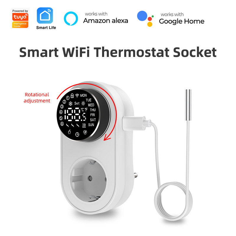 Tuya Wifi Smart Thermostat Socket with Timer Sensor Knob Type App Control Temperature Control Wall Plug