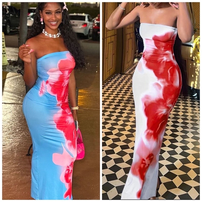 Women's Slim Fit Strapless Floral Dress Backless Long Skirt For Fashion_ecoleips.com