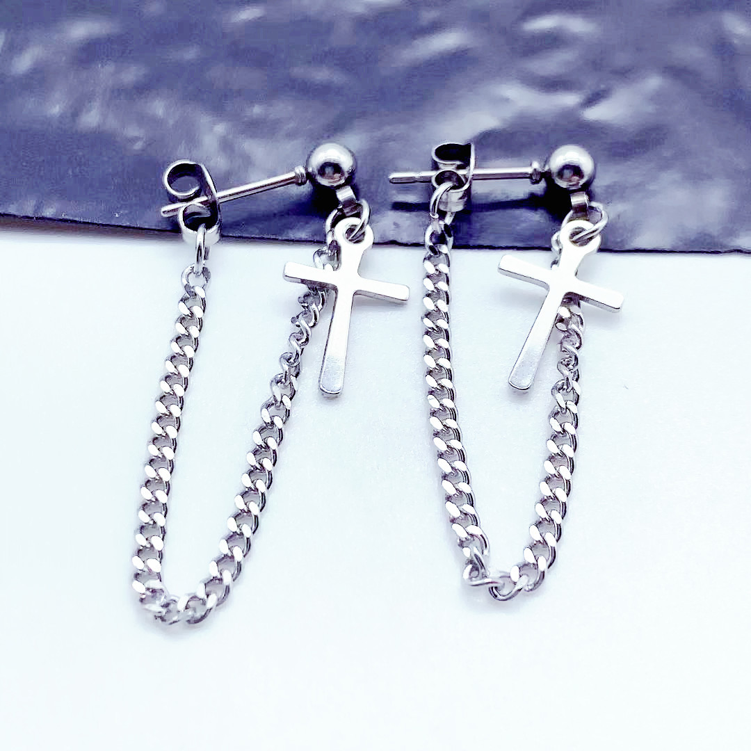 酷酷的耳釘 暗黑系約冷淡風嘻哈耳飾 男女十字架耳環2020年新款潮