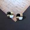 Black white earrings, silver needle, ear clips from pearl, silver 925 sample