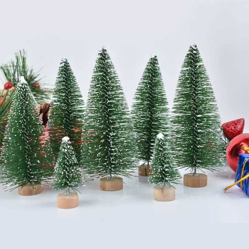 跨境迷你圣诞树桌面摆件松针树圣诞节装饰圣诞沾白雪松针小圣诞树