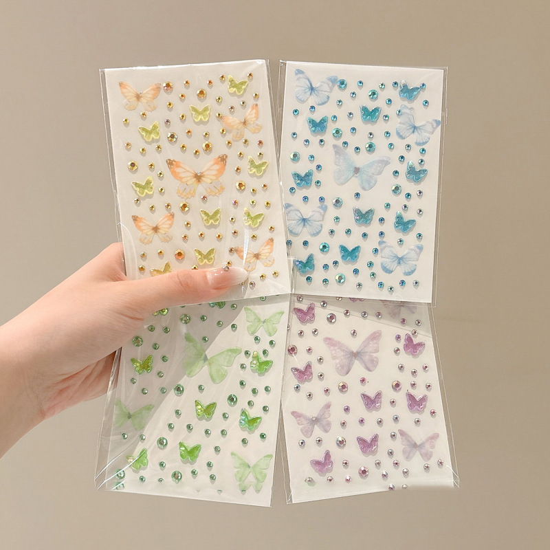 Transfronterizos niños espectáculo estereoscópico mariposa cara pegatinas de diamantes maquillaje de ojos brillante pegatinas faciales joyas faciales pegatinas de perforación