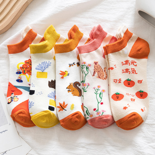 Spring new cartoon series women's low-cut socks Japanese fresh college style cute cotton socks