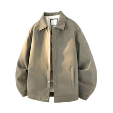 跨境可印LOGO羽绒服男款50%白鸭绒冬季新款宽松翻领PU皮衣外套男