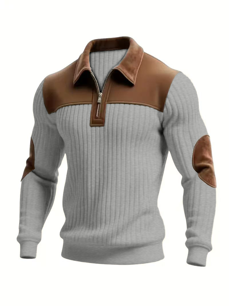 Knitted Hoodie With Collar Splicing And Embroidery For Men_voghion.com