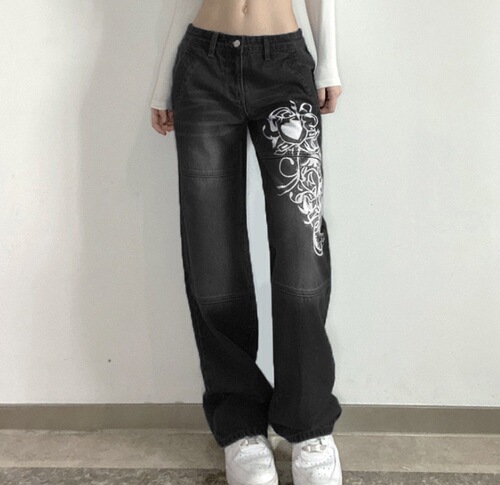 straight-leg printed baggy wide-leg jeans printed loose wide-leg jeans
