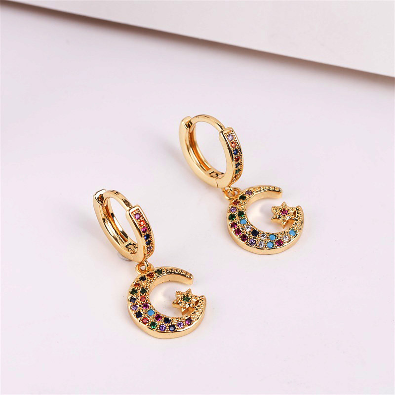 Retro Stars Moon Copper Inlaid Zirconium Earrings Wholesale Nihaojewelry display picture 5