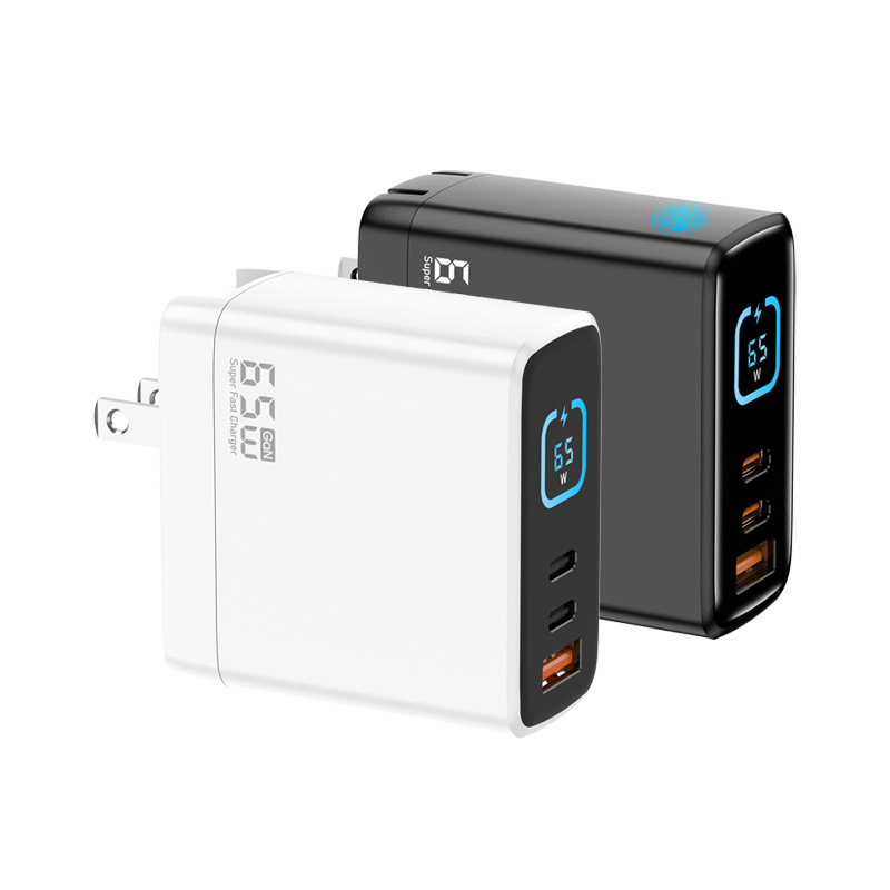 65W Touch-Display Multi-Port Gallium Nitride Fast Charging Adapter Suitable for Apple, Huawei, Samsung Phones, Laptops, and Tablets