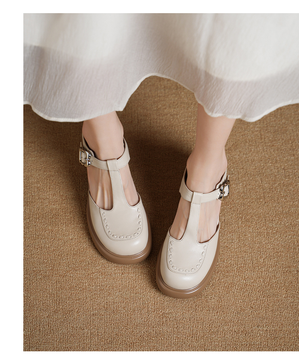 Sandal Mary Jane nữ mũi nhọn gót cao 8 cm quai ngang khóa dây — màu trắng ngà chi tiết 9