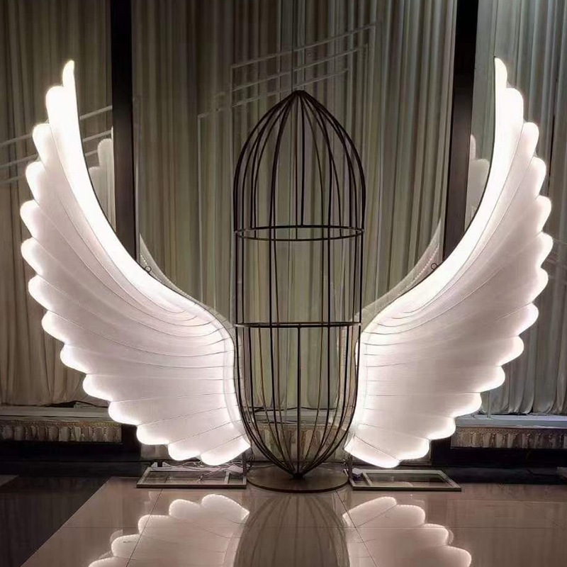 Arte de tela de hierro alas de ángel luminosas luces de guía de boda centro comercial auditorio de bodas diseño de fondo accesorios luces decorativas