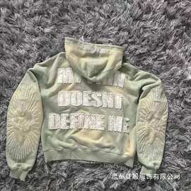 Zip-up jacket美式复古9OESH印花卫衣连帽衫百搭拉链开衫y2k批发