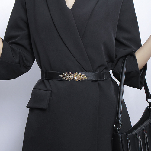New arrival, simple and versatile, small leaf buckle decorative dress, elastic thin waistband, slim waist, elastic belt for women