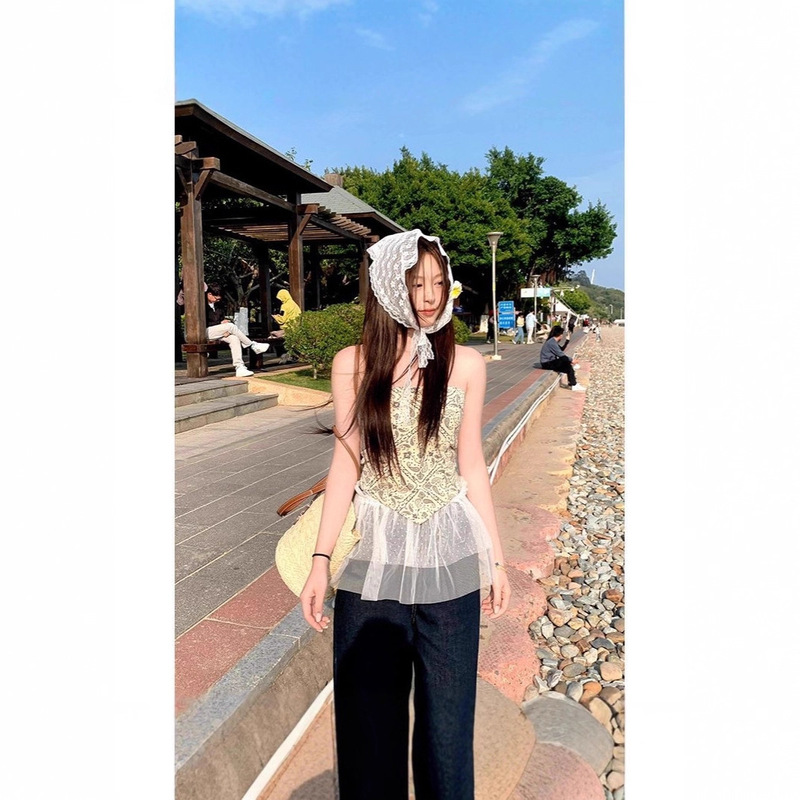 [Factory Direct Sales] Irregular Tube Top Vest for Women Summer Bow Tie Short Outer Top