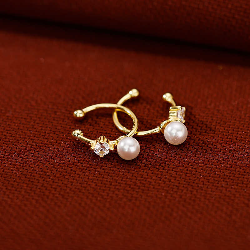 Pearl Side Ear Clip Earrings Women's Fashion Light Luxury Niche Design Sense Ins Cold Style Elegant Elegant Ear Jewelry