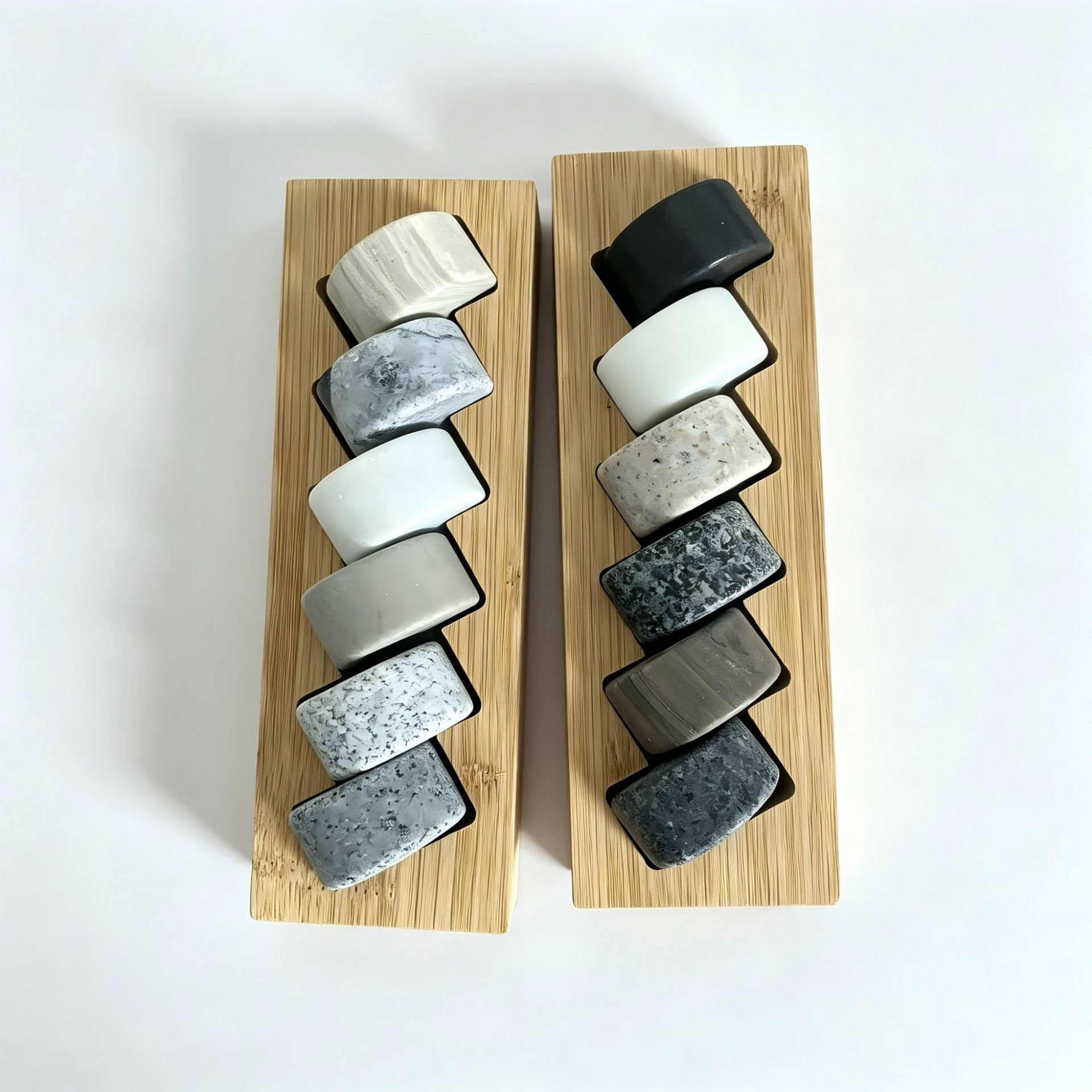 Multi-color mixed whiskey ice stones bamboo box set, natural granite cooling stones, foreign wine barware gift
