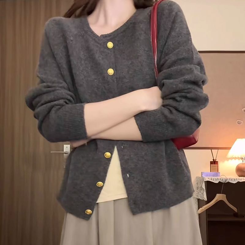 Unique Lazy Style Rose Red Knitted Cardigan for Women, Autumn and Winter Gentle Atmosphere Soft Sweater Jacket Beautiful Top