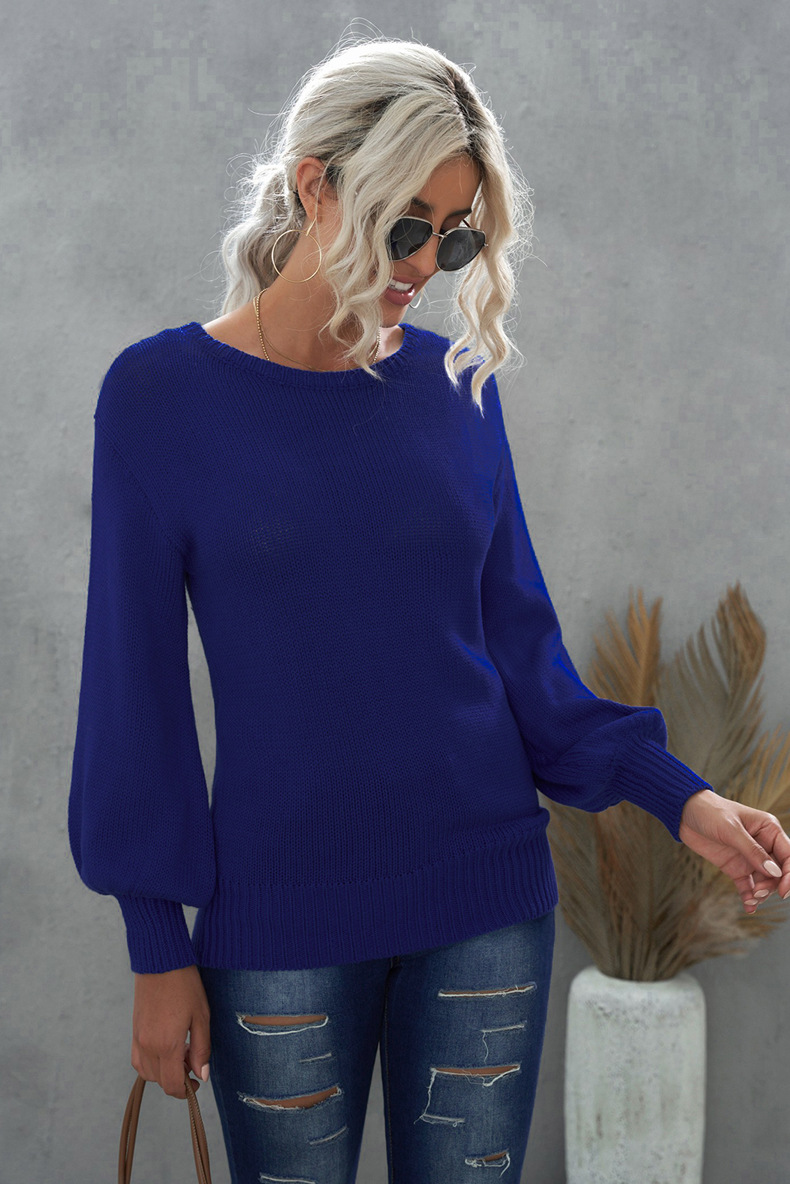 women s solid color loose mid-length round neck sweater nihaostyles clothing wholesale NSQSY78170