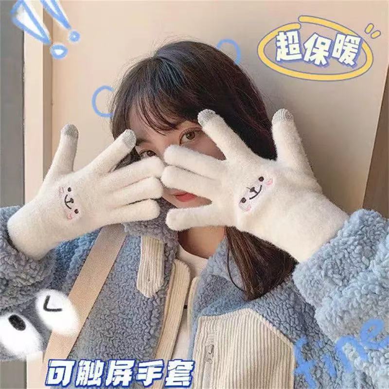 手套女冬季韩版可爱卡通学生保暖毛线加厚防寒可触控屏幕分指骑行|undefined