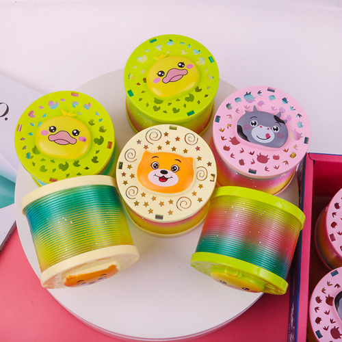 Manufacturer Cartoon Starlight Projection Rainbow Circle Spring Festival Hot Selling Children's Toy Spring Stacking Circle Luminous Elastic Circle