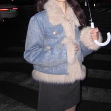 加厚显瘦仿狐狸毛短款拼接牛仔洋气仿皮草上衣毛毛外套女冬年轻款