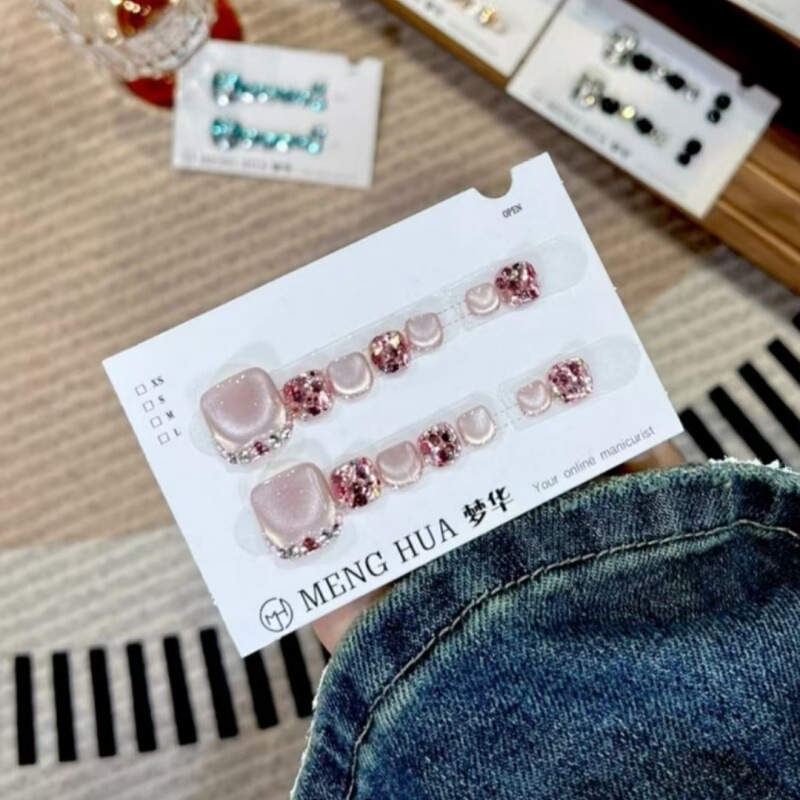 Toenail Wear Nail Patch Flash Cat's Eye Diamond Toenail Nail White High Sense False Nail 14 Pack