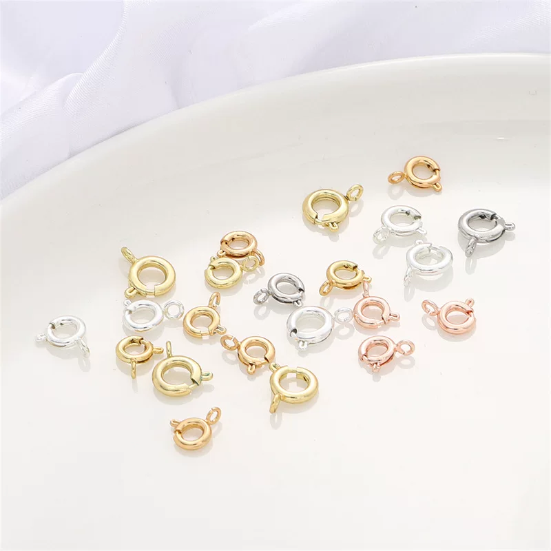 Застежка-пружина кольцо-кольцо из позолоченной латуни 14k для DIY ожерелий и браслетов, фурнитура, соединительная пружинная застежка