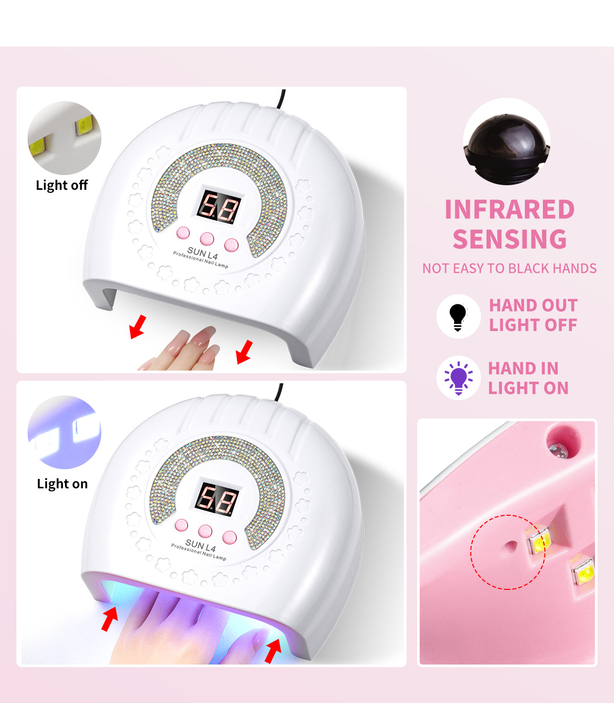 Nail art fototerapi lambası çabuk kuruyan 54W mini pişirme lambası 24 lambalı oje tutkal kurutucu ev tipi tırnak sanat lambası ellerinize zarar vermez