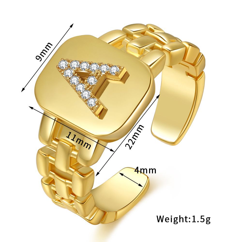 Fashion Letter Series Plated Real Gold Copper Open Ring Wholesale Nihaojewelry display picture 24