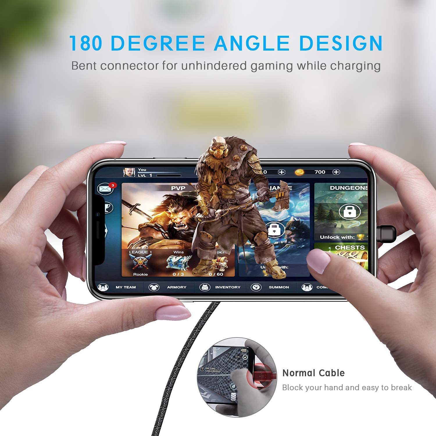 Elleboogspelgegevens U-vormige elleboog geschikt voor Apple TypeC mobiele telefoon oplaadkabel met een lengte van 1,2 en 3 meter_voghion.com