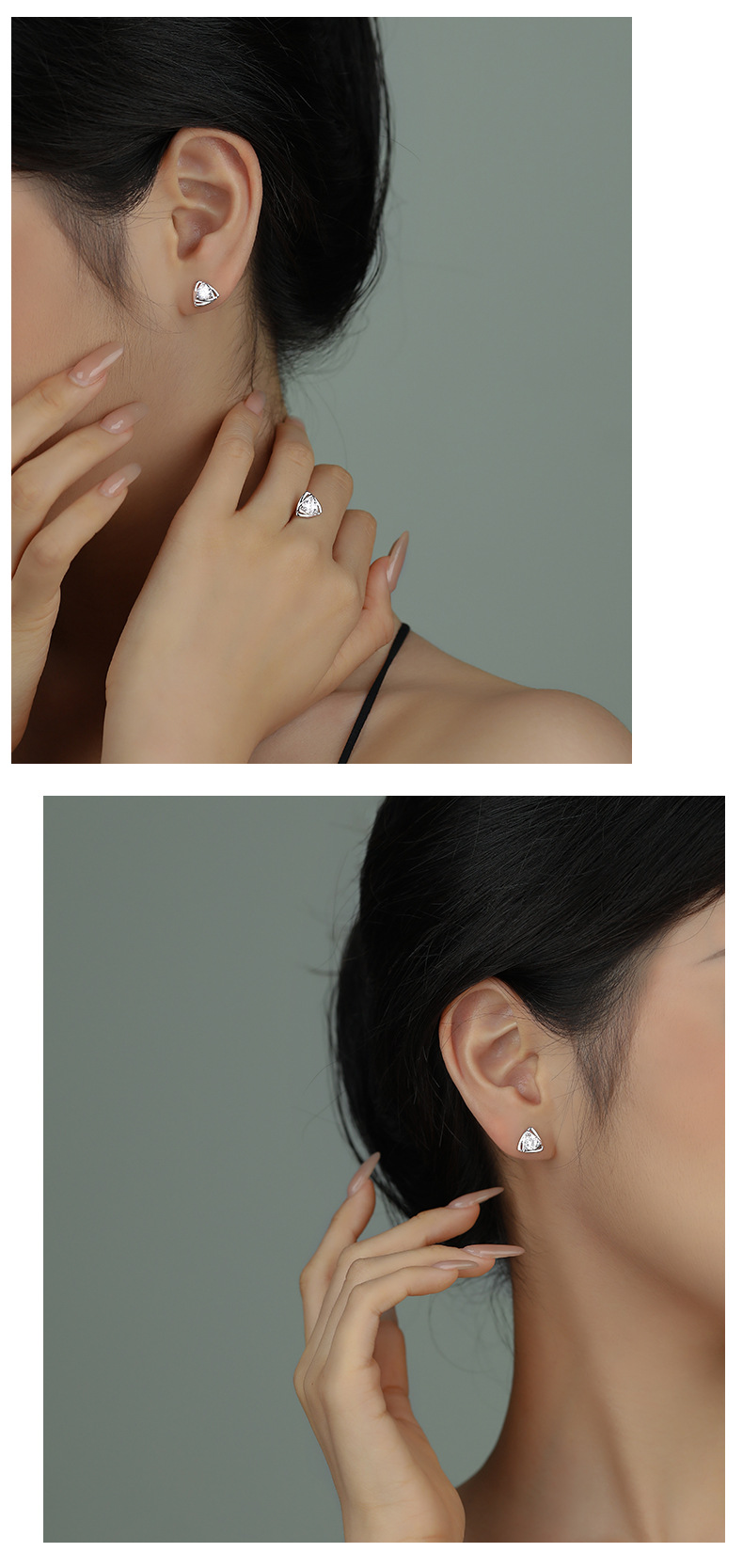 s925纯银方形几何锆石耳钉女轻奢高级感圆形三角形雪花四叶草耳饰详情7