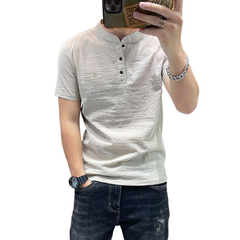 クロスボーダーメンズ Tシャツ夏の新作テンセル綿麻紳士服薄手メンズ半袖|undefined