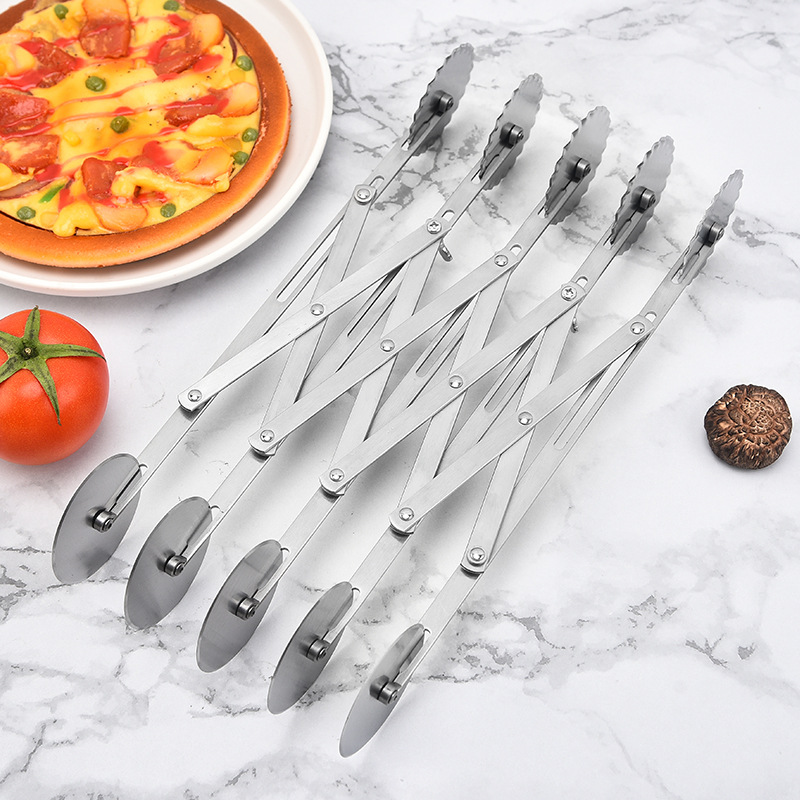 Factory wholesale stainless steel telescopic double-headed pastry cutter, 3-5-6-7-wheel pizza slicer, baking tool.