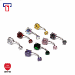 G23 Titanium inner tooth claw double-ended round zircon navel nail navel ring titanium alloy piercing jewelry