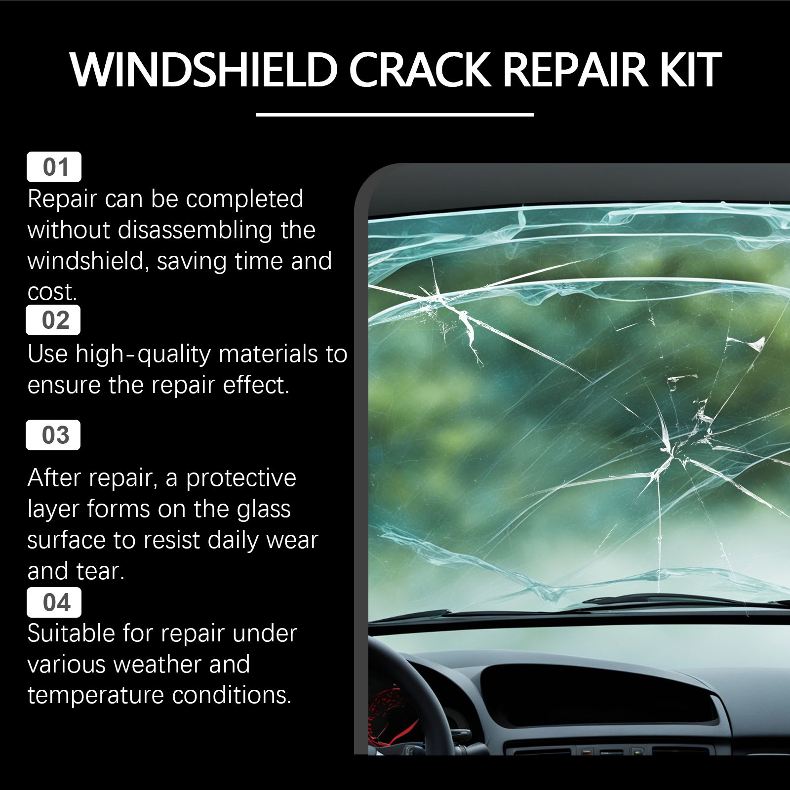 Rayhong Car Windshield Liquid Glass Nano Repair Kit for Clearing Cracks and Improving Visibility