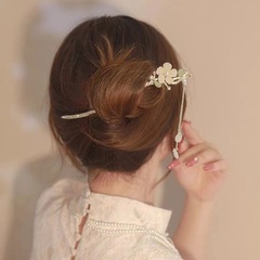 White Deer Style Orchid Flower Fringe Hairpin, Simple and Versatile Modern Hairpin for Rear Head Updo, Hanfu Accessory