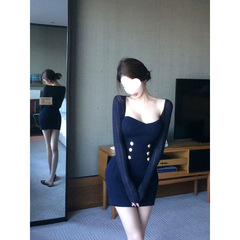 Chill Qiaoer Beverly Socialite ゴールドバックルニット長袖カーディガンチューブトップヒップカバーショートスカートスーツ夏