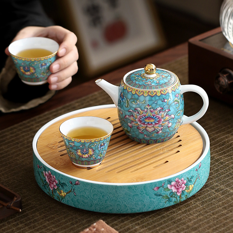 宫廷珐琅彩整套功夫茶具套装家用白瓷茶壶高档茶杯茶盘泡茶器