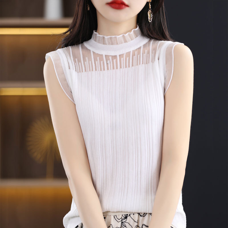 2026 Summer New Style Wool Camisole for Women with Ruffled Lace Sleeveless Top Knitted Undershirt